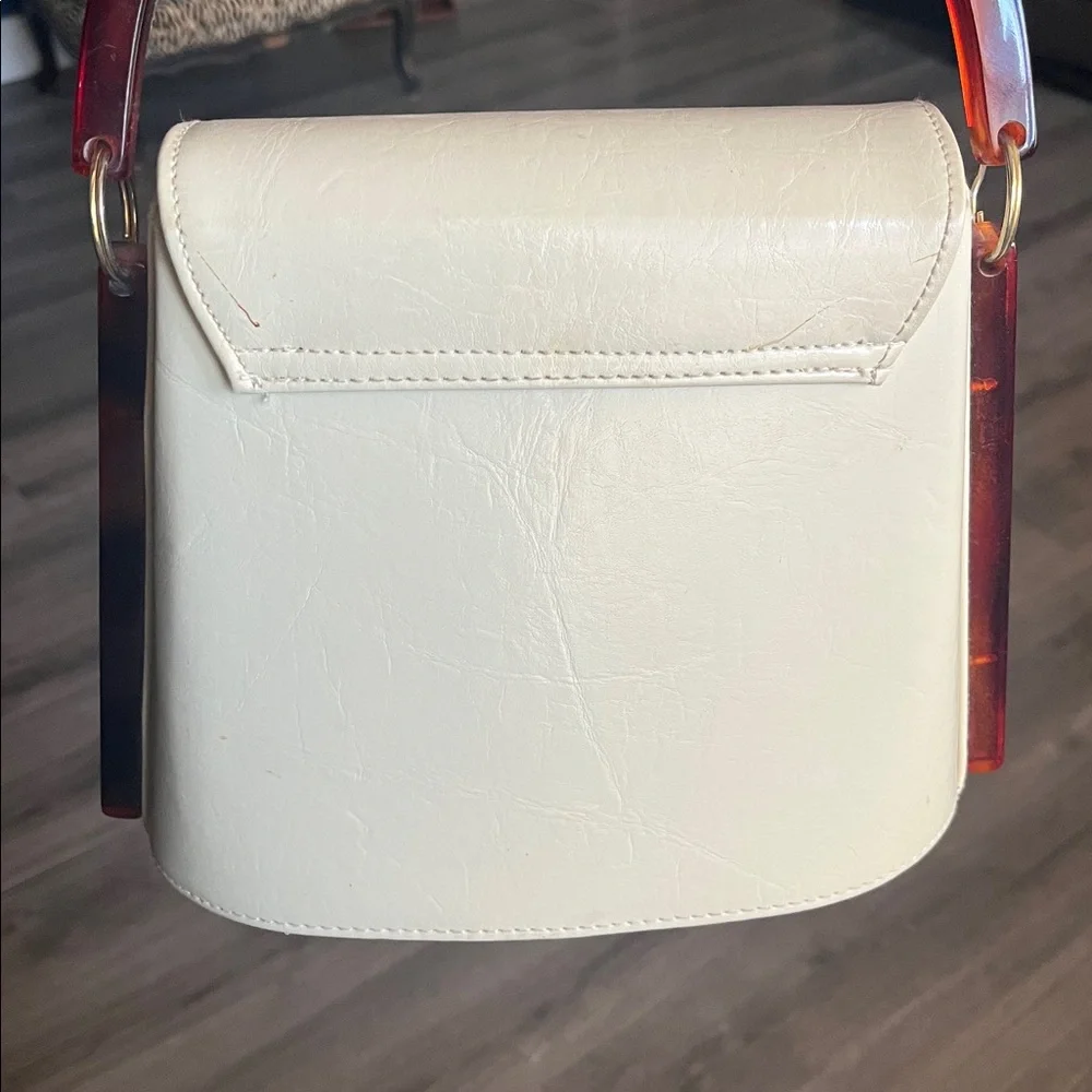 Vintage Cream Handbag with Tortoise Handle - Picture 3 of 10